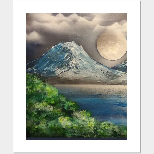 Moon Mountain Lake at night Wall Art by Edwardtiptonart